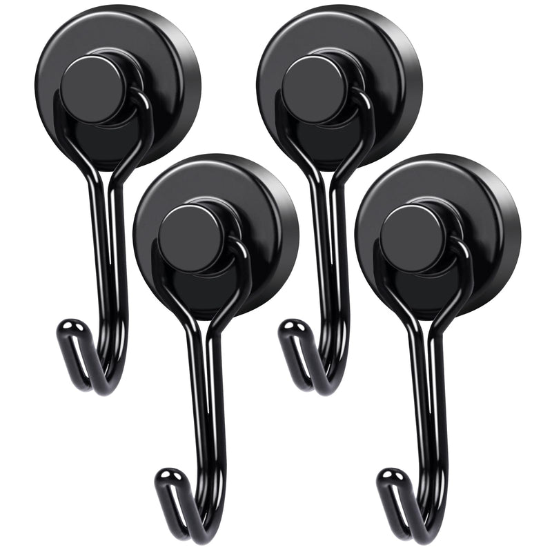 MIKEDE Magnetic Hooks, 40Lbs Heavy Duty Neodymium Magnet Hooks Black Magnetic Swivel Hooks for Hanging, 4 Pack Strong Magnets with Hook Magnetic Metal Hanger for Fridge, Toolbox, Storage