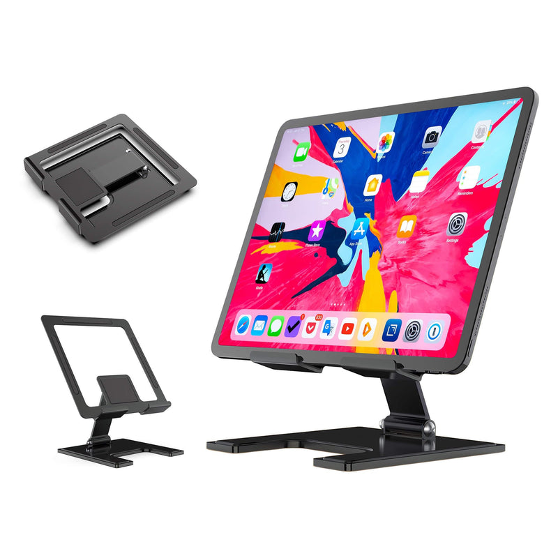 [Australia - AusPower] - TBITD Tablet Stand for Desk - Foldable Holder for iPad Pro, Air, Mini - Adjustable Viewing Angles & Heights - Compact, Lightweight Design for Travel Use - Compatible with 7-12.9 Inch Tablet PCs Black 