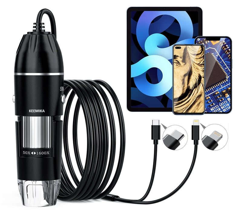 [Australia - AusPower] - USB Digital Microscope, 50x-1600x Magnification Handheld, 1440P HD 8 LED Lights, Portable Microscope Compatible with iOS and Android Devices, 2MP Portable Microscope Camera for Adults, Kids 