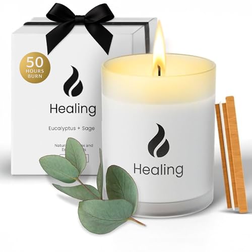 Natur IX Soy Healing Energy Renewal | Aromatherapy with Eucalyptus, Pine, Sage & Mint | 50 Hour Burn, Meditation & Spiritual Healing Candle with Wood Lid Base, Gift Ready 8.5 oz Healing | Eucalyptus, Pine, Sage & Mint