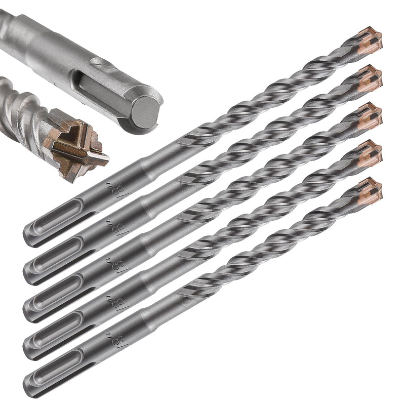 [Australia - AusPower] - Concrete Drill Bit 5pcs 3/8" X 6"-4" Cross-Type Double Thread Carbide Material Suitable for Concrete, Brick, Cement Walls, Stone, Hammer Drill Bits for Concrete 3/8 in 6" 