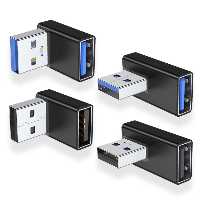 [Australia - AusPower] - AreMe 90 Degree USB 3.0 Adapter 4 Pack, Up and Down Angle, Left and Right Angle USB A Male to Female Converter Extender for PC, Laptop, USB A Charger, Power Bank and More (Black) Black 