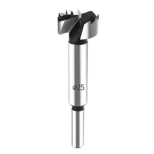 HPHOPE Forstner Drill Bit 25 mm for Wood, Wood Drill Bit with Round Shank, Length: 90 mm | C45 steel, with centering tip for precise, tear-free, quick chip removal, ideal for wood, chipboard, fiberboard Ø 25mm