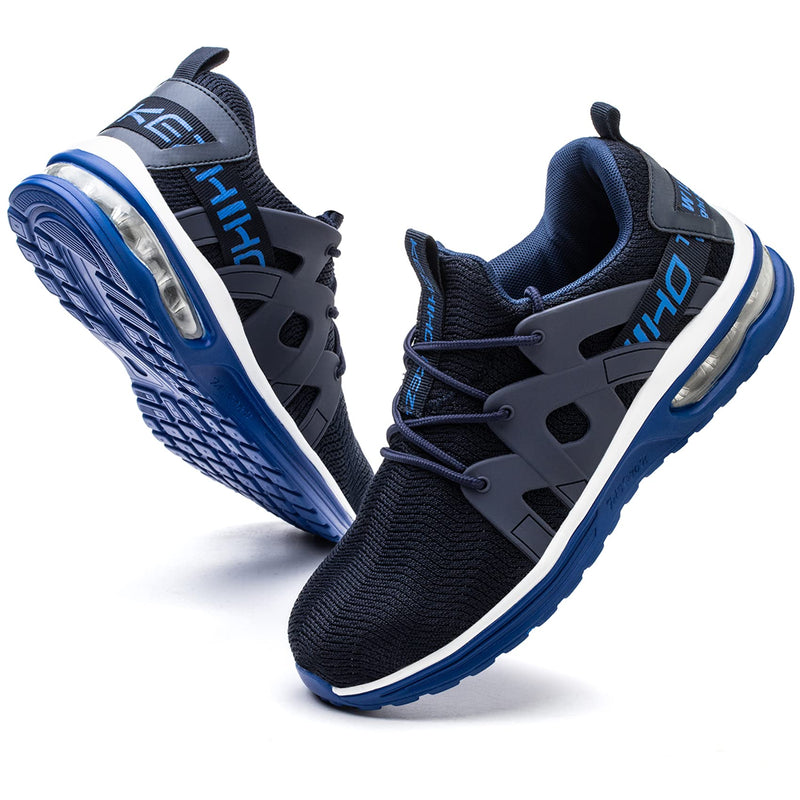 Kezhiho Steel Toe Shoes for Men Women Air Cushion Lightweight Work Shoes Comfortable Breathable Puncture Proof Slip Resistant Sneakers Indestructible Construction Industrial Safety Shoes 6.5 Women/5 Men D02303 Blue White