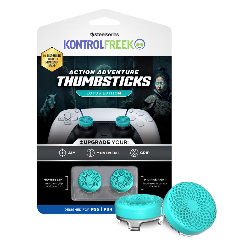 [Australia - AusPower] - KontrolFreek Lotus for Playstation 5 (PS4) and Playstation 4 (PS4) | Performance Thumbsticks | 2 Mid-Rise Concave | Teal/Clear 