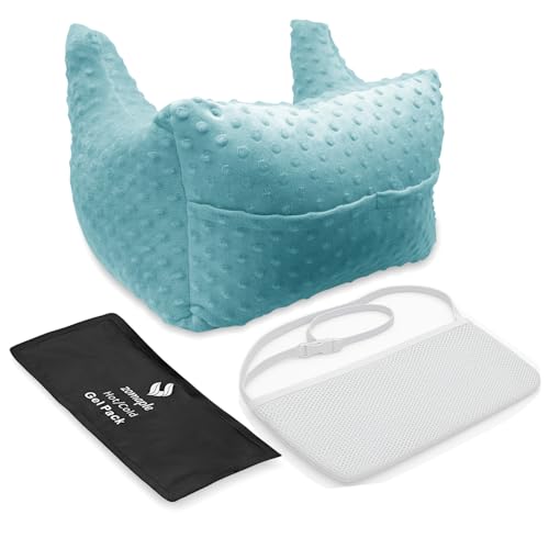 Zomaple 3-piece contoured support pillow set with gel pack and shower lanyard for mastectomy recovery, aqua color.