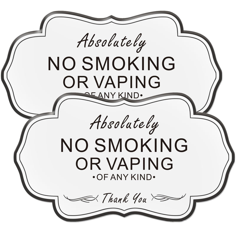 [Australia - AusPower] - Absolutely No Smoking Vaping of Any Kind Signs,(2 Pack) RAMIEYOO Designer Acrylic Smoke Free Signs,Double Sided Tape,Easy Installation,Great for Home,Buiness,Indoor/Outdoor Use (WHITE) WHITE 