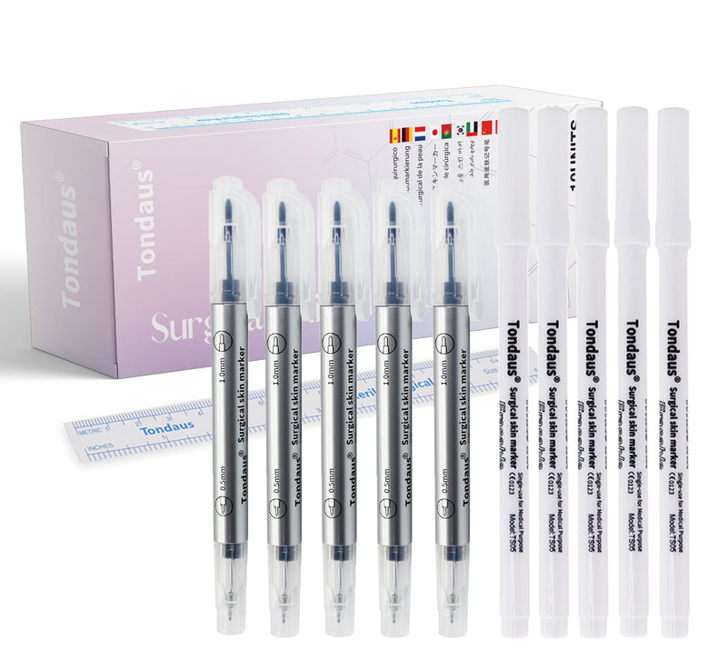 [Australia - AusPower] - Surgical Skin Marker Professional 10Pcs Sterile Tattoo Stencil Tip Markers Pen Scribes with Paper Ruler Individually Wrapped White Violet for Microblading Eyebrow Lip Marking (0.5mm & 1.0mm) 