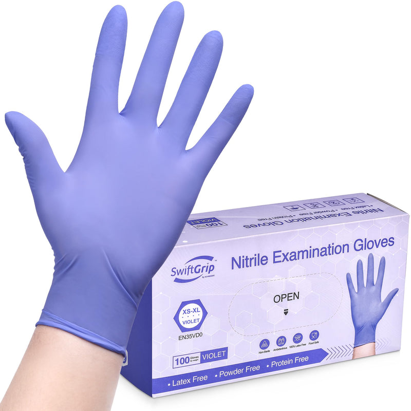 [Australia - AusPower] - Disposable Nitrile Exam Gloves, 3mil, Medium, Box of 100, Violet Nitrile Gloves Disposable Latex Free for Medical, Cleaning, Cooking & Esthetician, Food-Safe, Powder-Free, Purple 