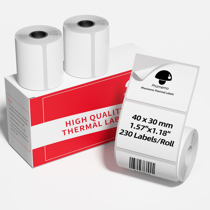 3 Roll Thermal Labels Compatible with Phomemo M110/M221/M220/M120/M200/M110S label pirnters,1.57"x1.18"(40mm*30mm),Multi-Purpose Labels for Barcode, logo,bussiness,Black on White,230 Labels/Roll 1.57"x1.18" Square