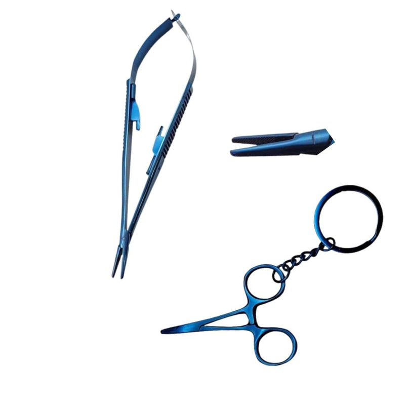 [Australia - AusPower] - Bundle of astroviejo 5.5 inches Micro Needle Hemostat Mayo Hegar Mosquito Keychain (Blue) 