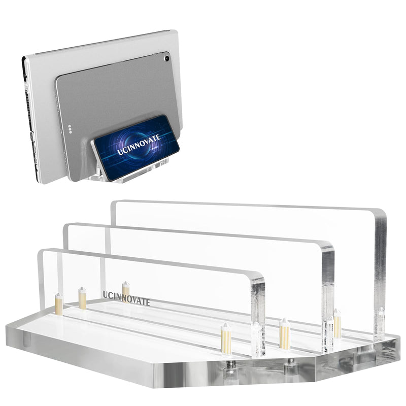 [Australia - AusPower] - UCINNOVATE Vertical Laptop Stand, Acrylic Laptop Holder Desk with Adjustable Dock, Dual Desktop Notebook Stand Fits All MacBook/Surface/Gaming Laptop/iPad/Pro/Chromebook/HP/Dell/Computer/Keyboard Acrylic Vertical Laptop Stand(clear) 