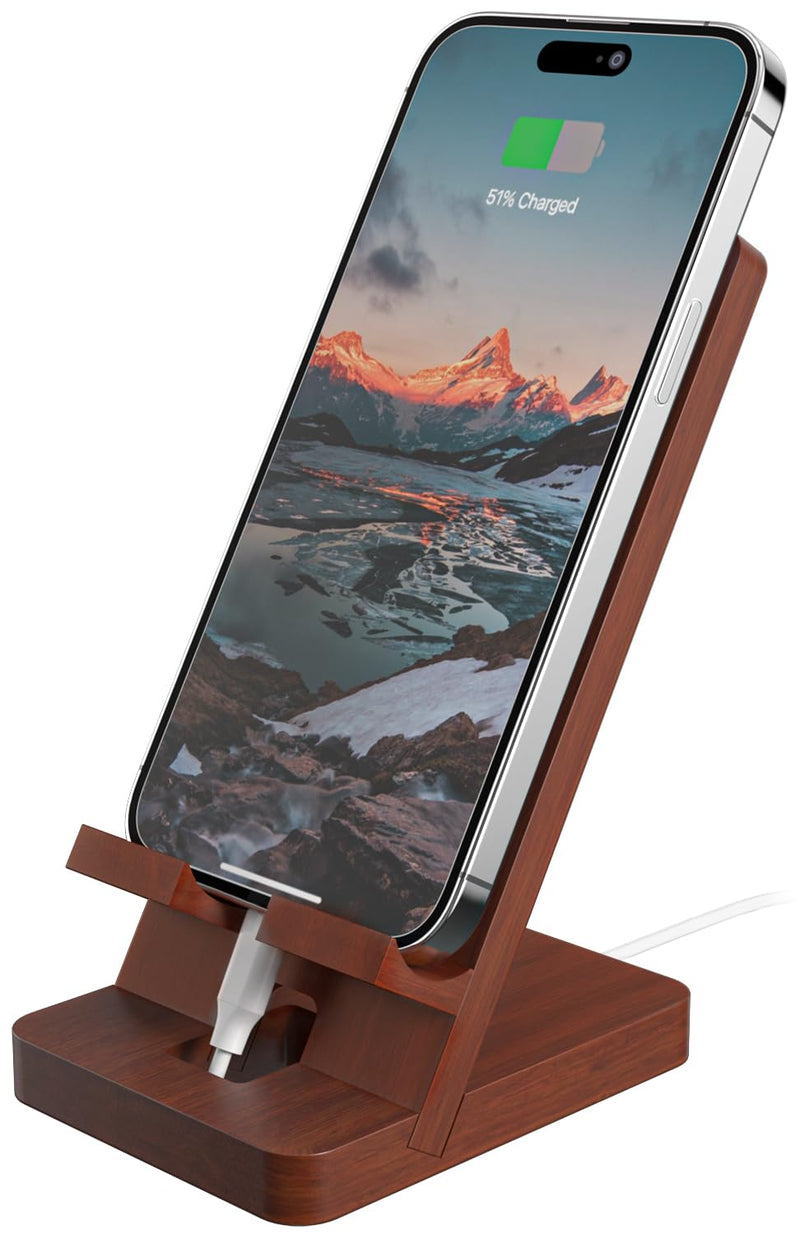 [Australia - AusPower] - T TARANTO Wood Cell Phone Stand, Phone Holder for Desk, Tablet Display Stand for iPad, Compatible with All Mobile Phones, Wooden Office Desk Accessories Brown 