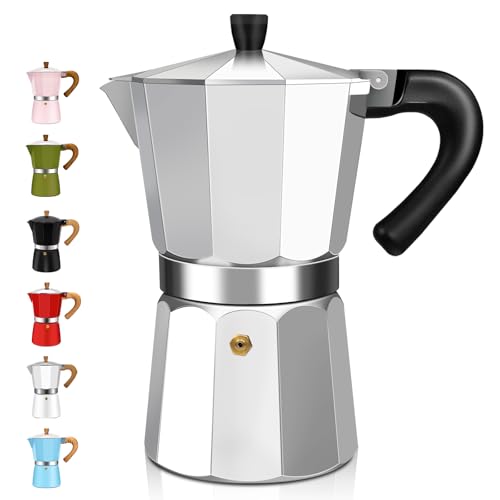 1-2 Cup Aluminum Espresso Stovetop Moka Pot Express Coffee Maker Percolator Italian Classic Mocha Coffee Machine for Italian and Cuban Cafe Brewing for Home & Camping 50-100ml 1.6-3.3oz Silver 1-2 Cup