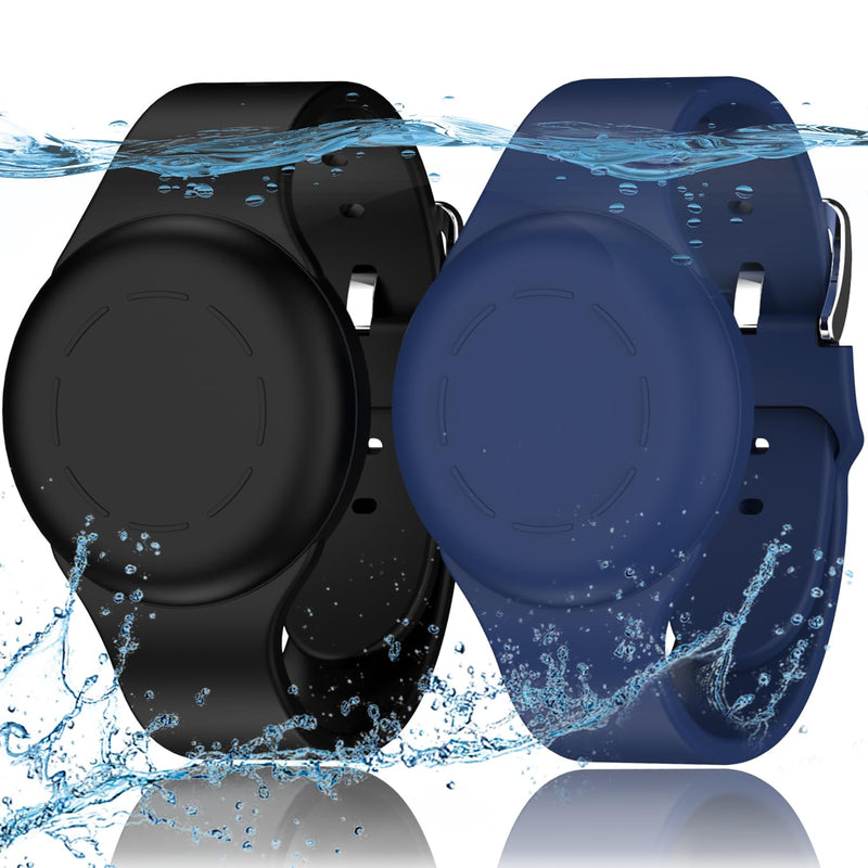 [Australia - AusPower] - R-fun Waterproof Air Tag Bracelets for Kids [2 Pack] Compatible with Apple Air Tag Finders with Soft Silicone,Anti Lost GPS Item Finders Case Cover for Kids,Night Blue/Black Night Blue/Black 