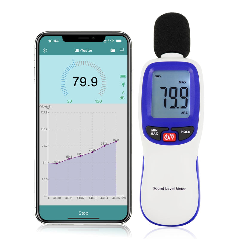 [Australia - AusPower] - Decibel Meter Wireless Sound Decibel Meter with App Data Logging Bluetooth Portable Sound Level Meter 0~130dB High Accuracy SPL Meter for Classroom, Office, Home and etc. Bluetooth Sound Level Meter 
