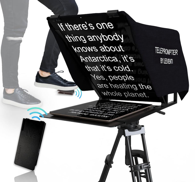 [Australia - AusPower] - Leeventi Teleprompter 5.0 | Includes Handy Foot Remote Control | Perfectly Compatible with Tablets, Smartphones, Photo & Video Cameras | Compact Design: 600g, 30x40x3 cm 