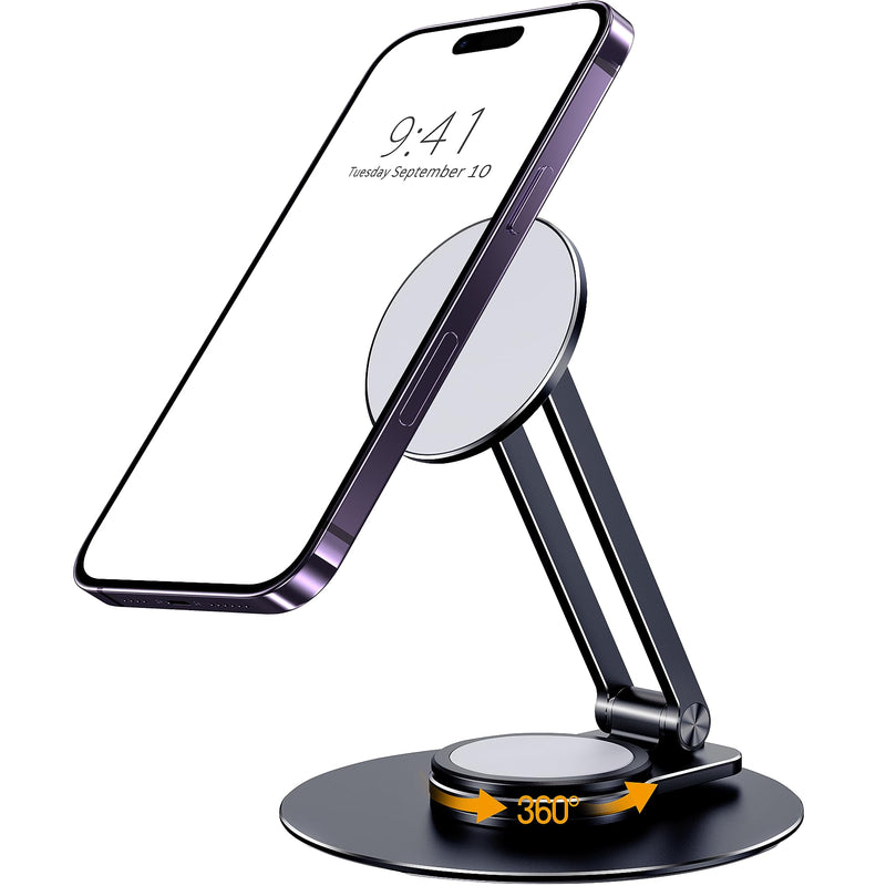 [Australia - AusPower] - CreaDream Magnetic Desk Phone Stand for iPhone 14 13 12 Series, Aluminum Phone Stand Holder Dock with 360°Rotation Base Adjustable Foldable, Compatible with iPhone 14 13 12 Pro Max Mini, Magsafe Case 