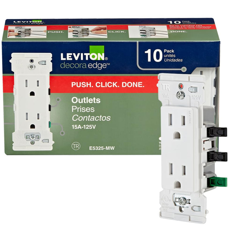 [Australia - AusPower] - Leviton E5325-MW Decora Edge 15 Amp Tamper-Resistant Duplex Wall Outlet, 10-Pack - White 10 Count (Pack of 1) 