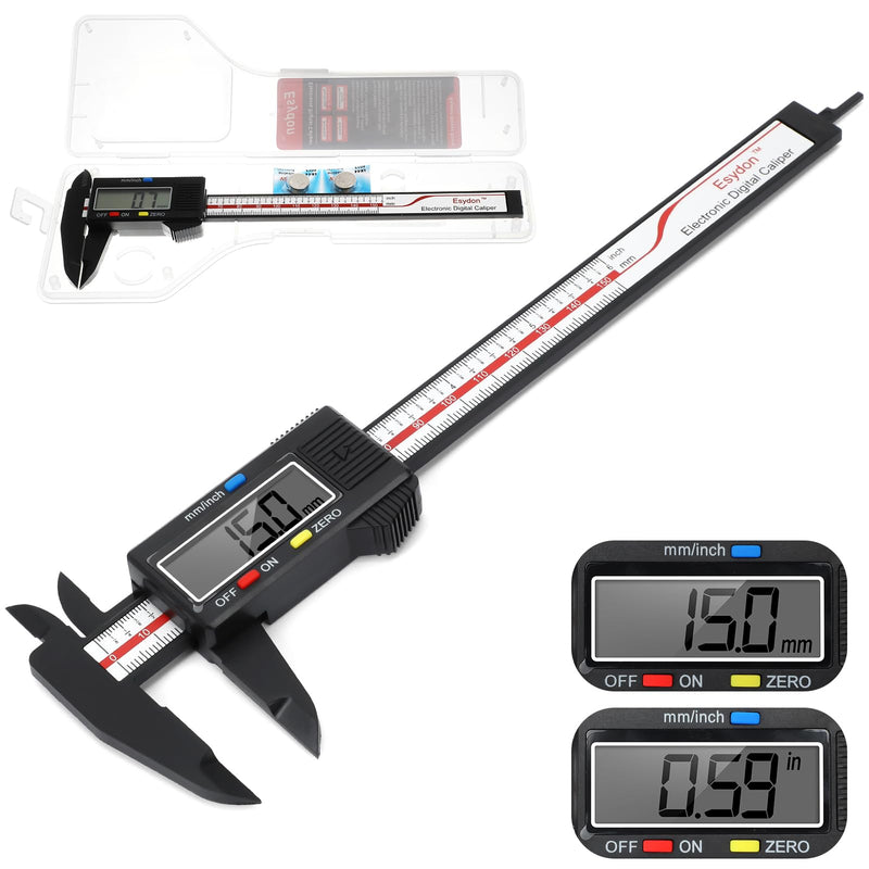 [Australia - AusPower] - Digital Caliper, Esydon Upgraded Calipers 6 inch, Measuring Tool, Electronic Ruler, with Large LCD Screen, Auto-Off Feature, Inch and Millimeter Conversion, Plastic Case, Perfect for Household, DIY 