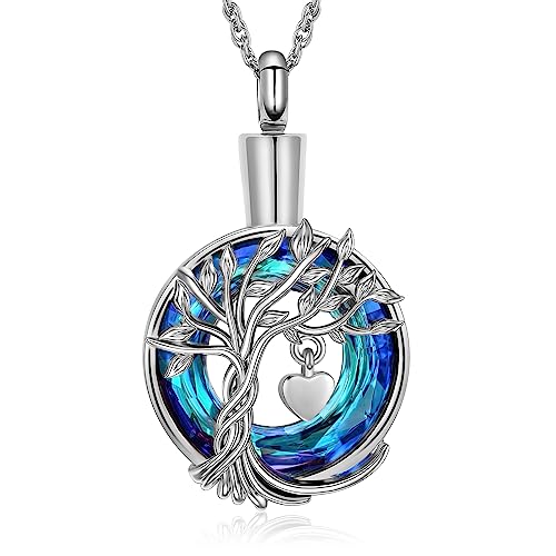 shajwo Tree of Life Cremation Urn Ashes Necklace for Women Men Silver-Blue 2