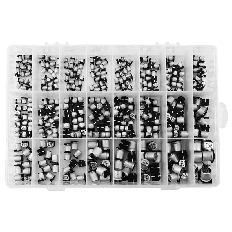 [Australia - AusPower] - 400PCS Electrolytic Capacitors Kit, 24 Values SMD Capacitor Kit, with Storage Box, 1uF - 1000uF, for Computer, Notebook, Radio, DIY 