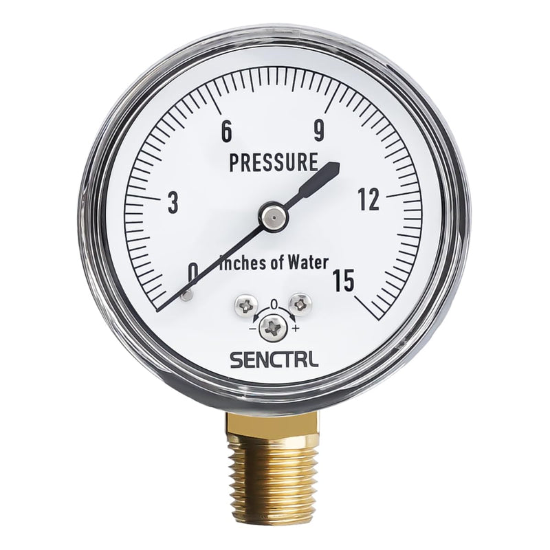 [Australia - AusPower] - 0-15 Inches of Water Column Gauge, Low Pressure Capsule Gauge, 2-1/2" Dial Size, 1/4" NPT Lower Mount, Zero Adjustment, for Air Water Gas Pressure Test 0-15inH2O 
