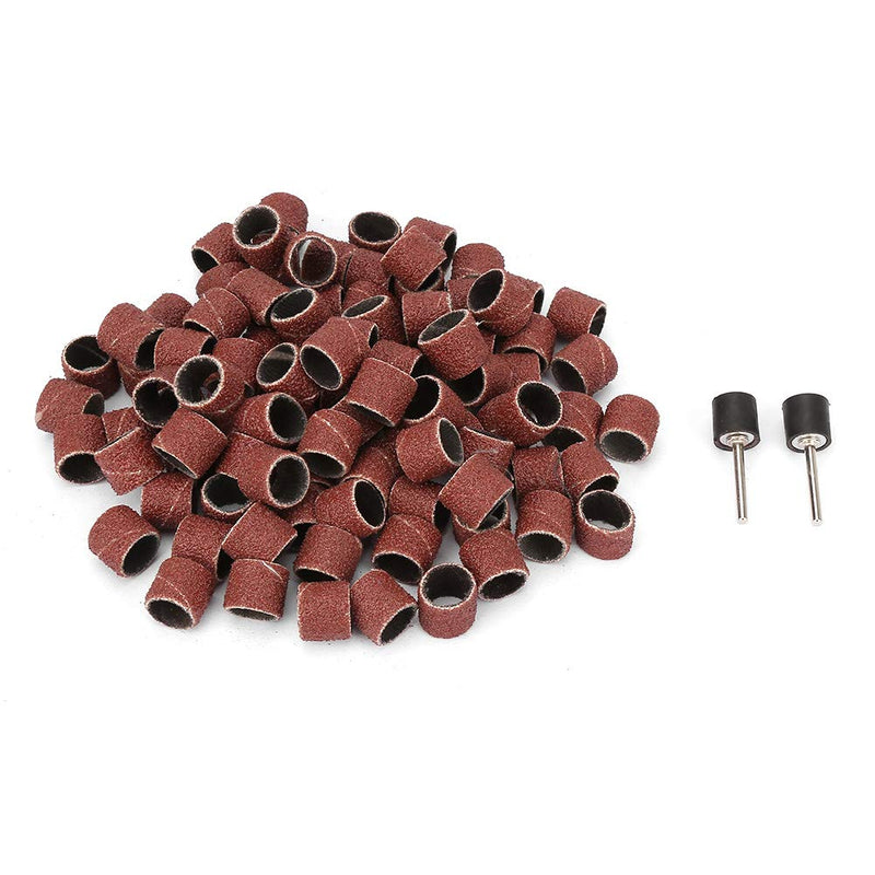100pcs Sandpaper Rings 80 Grit 12mm Paper Ring for Sandpaper Wheel + 2 Rods Emery Cloth Sanding Sleeves High Quality Durable