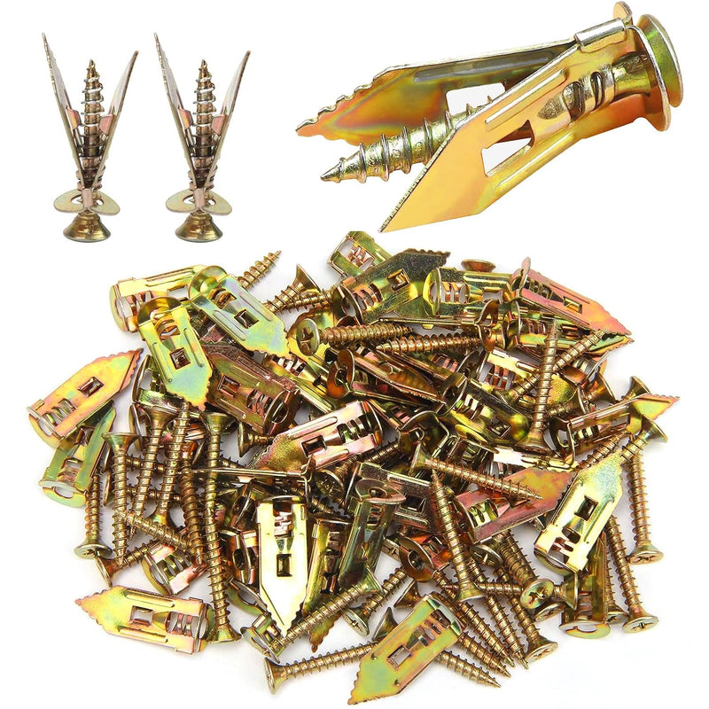 [Australia - AusPower] - 140 PCS Zinc Plated Steel Self-Drilling Anchors?Drywall Self-Drilling Anchors with Screws, Carbon Steel Hollow Wall Anchor Tapping Screw(0.47x1.18 in) 