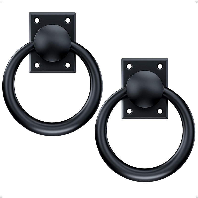 trust4care 3-3/4" Rotatable Matte Black Sliding Barn Door Pull Handles, Flush Folding Ring Gate Pulls, Heavy-Duty Zinc Grip Pull for Hallway Bifold Barn Door, Garage, Garden Fence Wooden Gate 2 3-3/4"