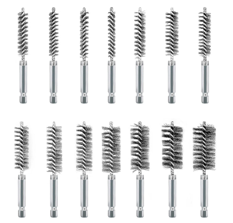 [Australia - AusPower] - ASNOMY 14Pcs Stainless Steel Bore Brush,5/16"-1" Stainless Steel Bristles Wire Brush Bore Cleaning Brush Set for Power Drill Cleaning, Abrasive Wire Brush with 1/4" Hex Shank 14Pcs 5/16''-1'' Inch Bore Brush 