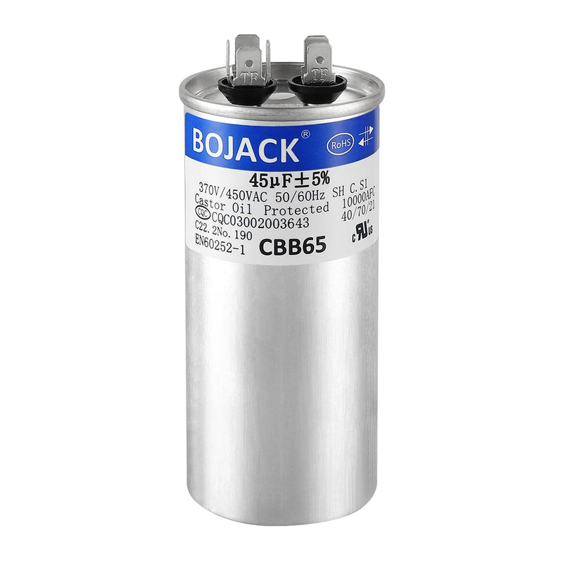 [Australia - AusPower] - BOJACK 45 uF ±5% 45 MFD 370/450 V CBB65 Round Run Start Capacitor for AC Motor Run or Fan Start and Cool or Heat Pump Air Conditione 