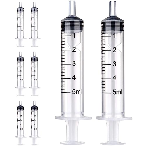 Syringe 5 ml, Pack of 8 Plastic Syringe, Plastic Syringe, Dosing Syringe, Reusable Liquid Syringe for Liquid Measurement and Dispensing, Animal Feeding, Plant Watering | Reusable Dosing Syringe for Laboratory Plant Watering Engine Oil [Not Medical Use]