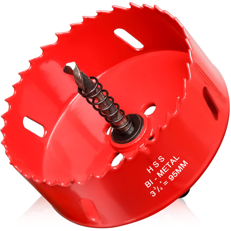 [Australia - AusPower] - Hole Saw 3 3/4” (95mm) for Wood and Plastic, HSS Bi-Metal Hole Cutter Core Drill Bit for Drywall, PVC Boards, Fiberglass and Vent Pipes Red 3-3/4"(95mm) 