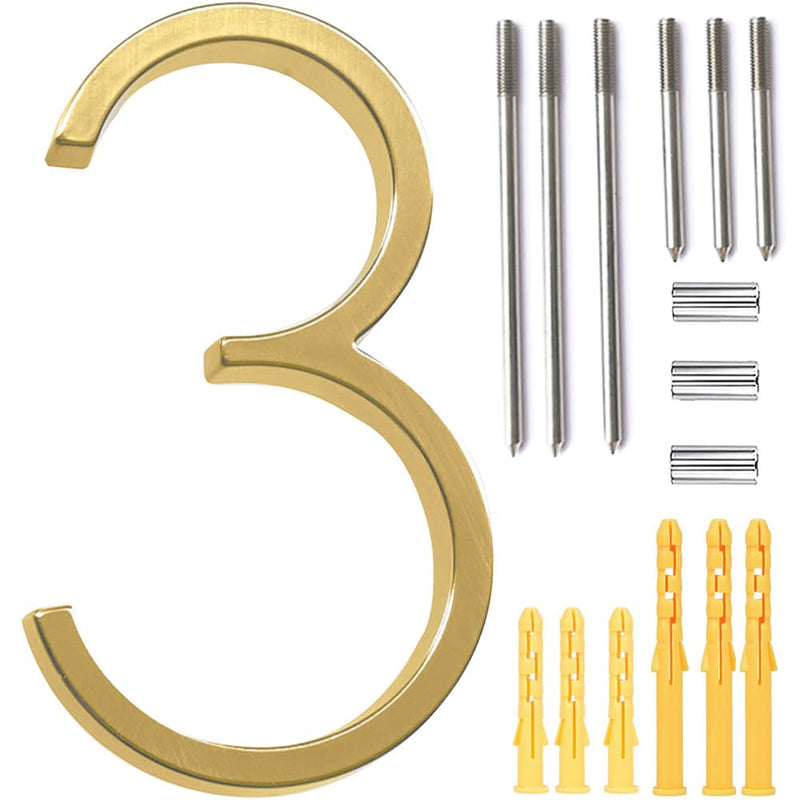 5’’ Floating House Number Modern House Numbers- zinc alloy Home Address Number with Exquisite Drawing Process-gold-Number 3 Number 3 Gold
