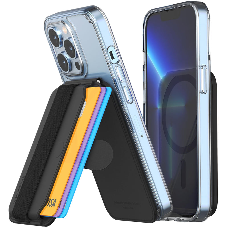[Australia - AusPower] - Sinjimoru Pull & Eject Magnetic Card Holder, Phone Wallet for Magsafe with Kickstand Compatible with iPhone 15 14 13 12 Series. M-Pull Tab Stand Black 
