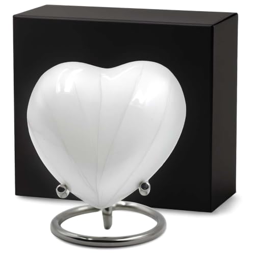 Small Urns for Human Ashes Keepsake – Heart Urn for Men & Women – Mini Urns with Stand – A Loving Heart Shaped Cremation Urn to Honor Their Memory Forever (White, Small) White