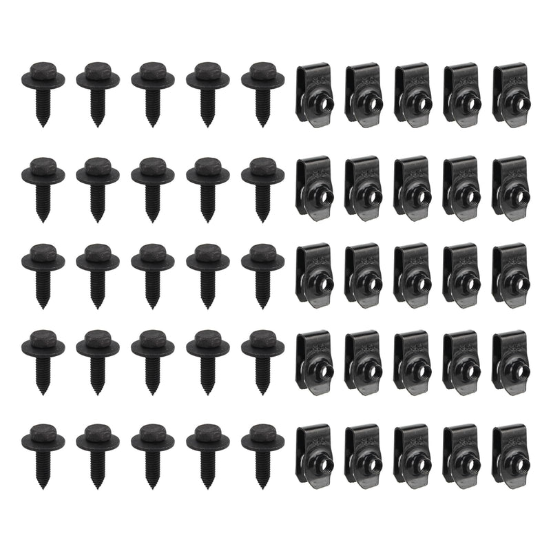 [Australia - AusPower] - 50PCS 1/4 Body Bolts & U-Nut Clips, Fender Bolts, Engine Under Cover Splash Shield Guard Body Bolts (25 Bolts + 25 Clips) 