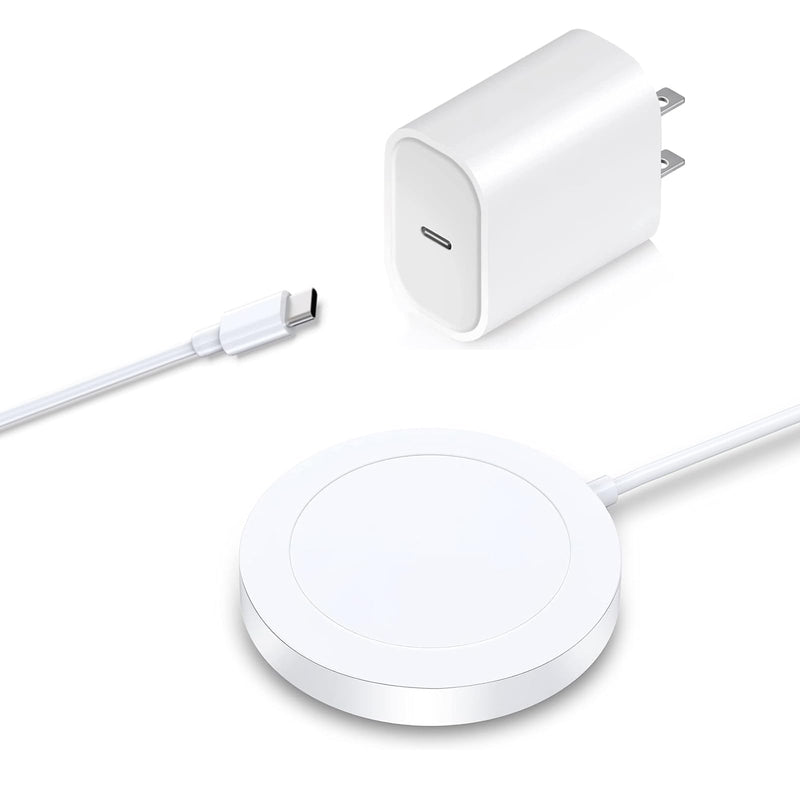 [Australia - AusPower] - Magnetic Wireless Charger, 15W Magnetic Charging Pad with 20W USB C PD Adapter, Mag-Safe Charger Compatible with iPhone 14/Pro/Max/Plus/13/12 Series AirPods (White) White 