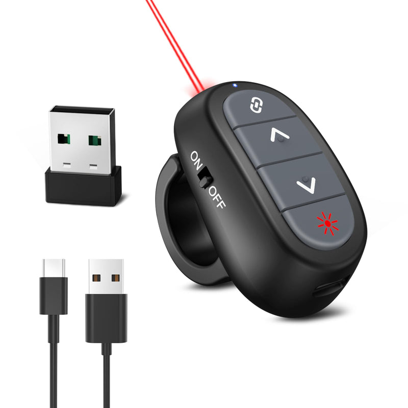 [Australia - AusPower] - Presentation Clicker PowerPoint Wireless Presenter Remote: Laser Pointer Computer Clickers, Hyperlink Finger Ring Project Power Point PPT Clicker for Mac Laptop Office, Slideshow Google Slide Advancer 