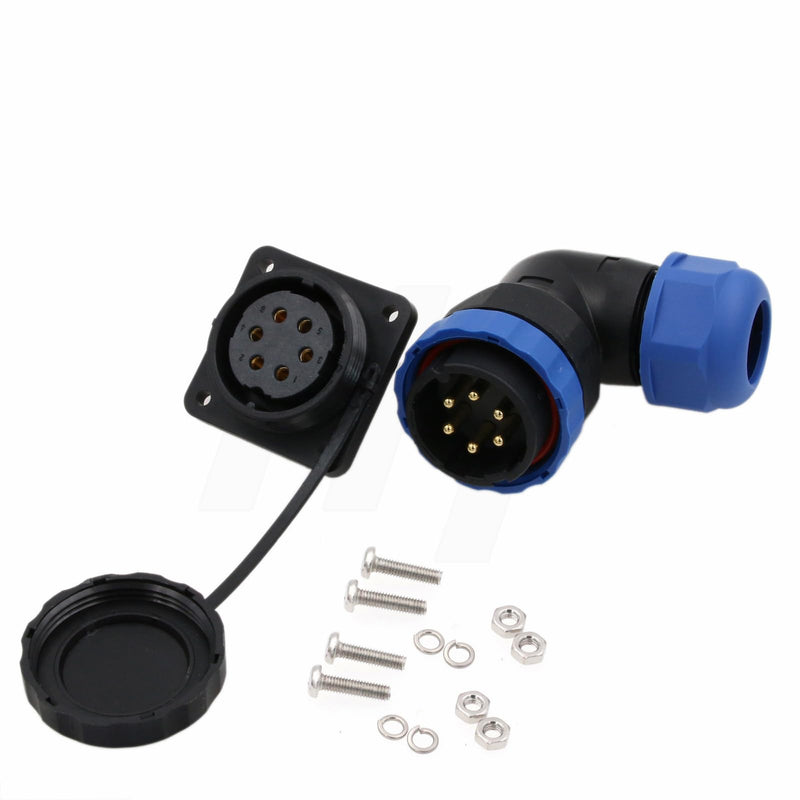 [Australia - AusPower] - HE29 6 Pin Power Waterproof Connector 25A, Quick Disconnect Male Female Right Angle Wire Plug Panel Mount Socket, Outdoor Marine Electrical Circular Solder 6 pin 25A 