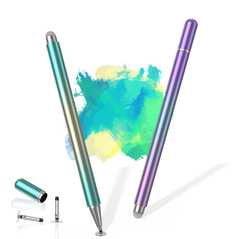 [Australia - AusPower] - Stylus Pens for Touch Screens(2 Pcs), 2-in-1 High Precision Stylus Pen for iPad, Stylus Pencil Compatible with iPad/Android/Tablet/iPhone and All Capacitive Touch Screens (Green Gold/Purple Blue) Green gold/purple blue 