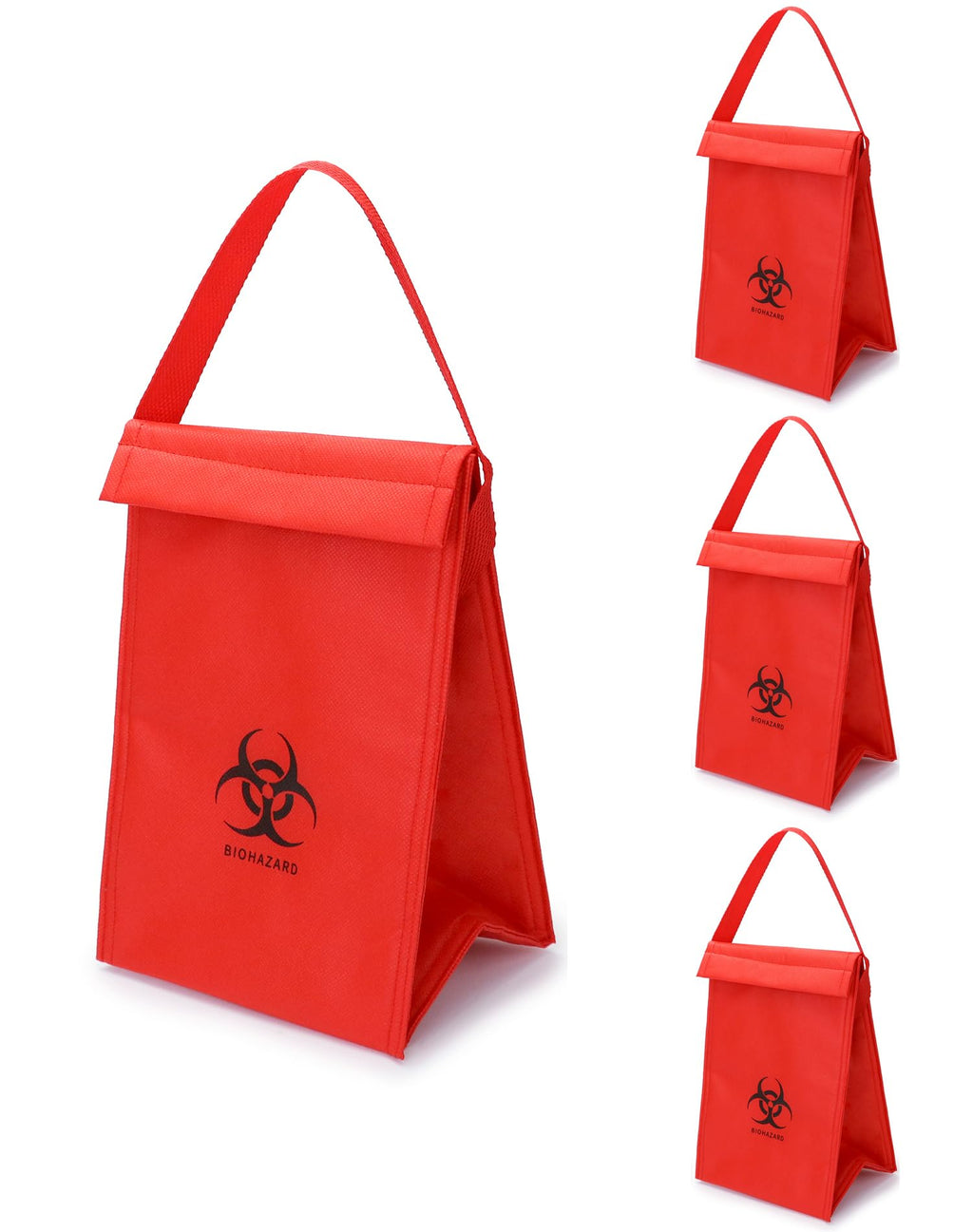 QWORK Medical Insulated Biohazard Cooler Bag, 4 Pack Medical Specimen Transport Bag, Bio Transport Bag, 6.75" x 10" x 5.75", Red