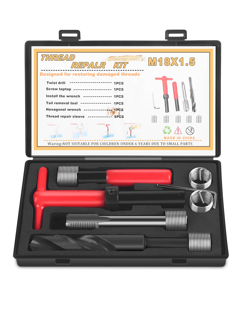 [Australia - AusPower] - M18x1.5 Thread Repair Kit, 10 Pcs Helicoil Thread Repair Kit Thread Chaser Set, Portable Thread Metric Inserts Repair Kits Helicoil Thread Repair kit, Compatible Hand Tool Set for Auto Repairing M18x1.5 