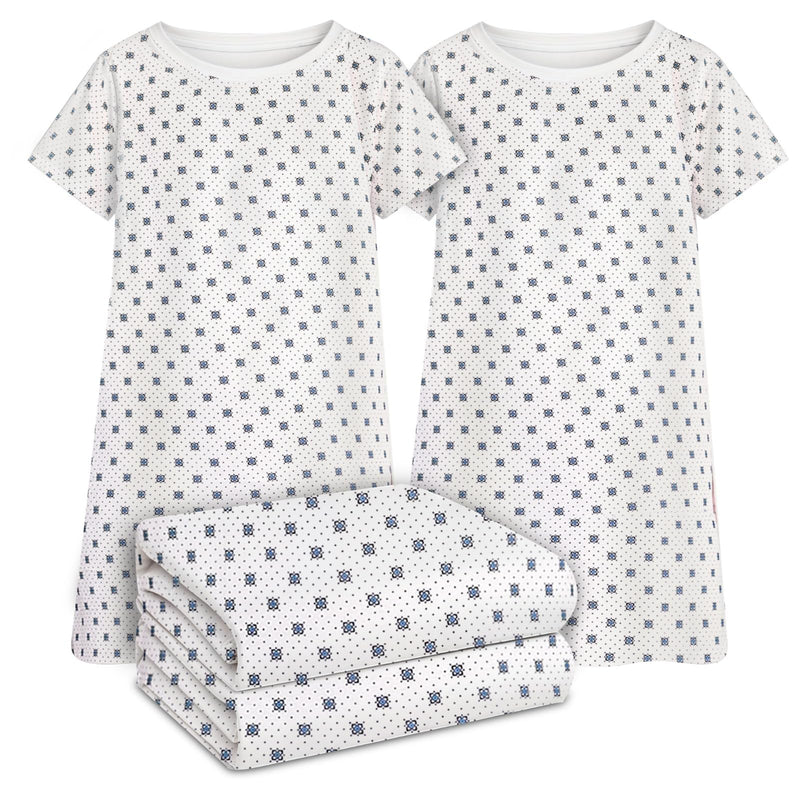 Linteum Textile Supply Hospital Patient Gowns Cotton Blended Unisex Comfortable & Durable with Back Ties Fits Up to 2XL Blue - Snow Flake 4