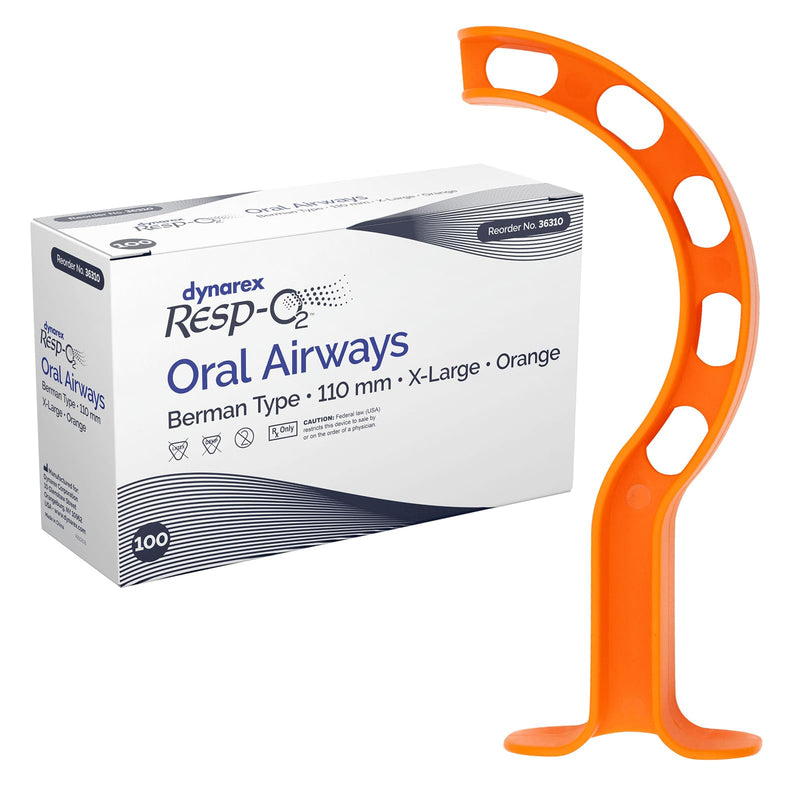 [Australia - AusPower] - Dynarex Berman Oral Airway Assist Device - Disposable Airway Adjuncts - Slotted Sides, Midway Opening, Color-Coded Bite Lock - 110mm Adult, 100-Count 