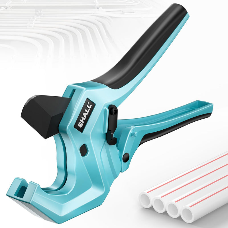 [Australia - AusPower] - SHALL PVC Pipe Cutter, Cuts up to 2-1/2”, Heavy-Duty Aluminum Ratchet Pipe Cutter Tool for PVC, PPR, PE, PEX, Plastic Hoses & Plumbing Pipes, Fast Pipe Tube Cutters with High Performance SK5 Blade 2-1/2 inch 