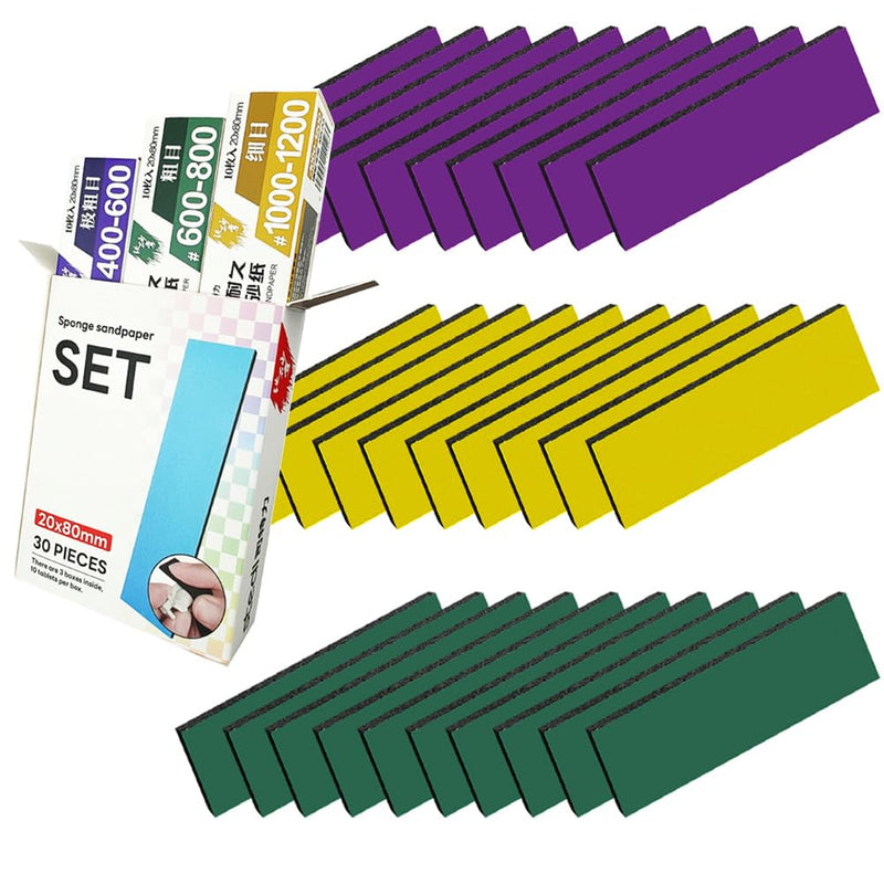 [Australia - AusPower] - stedi Sanding Sponge for Model Gundam Building, Hobby Model Tools Hand Sanding Block Waterproof Wet Dry Reuse 400 to 1200 Grit Sandpaper, 30 Sheets Sanding Sponge Strips#400 to #1200(30PCS) 