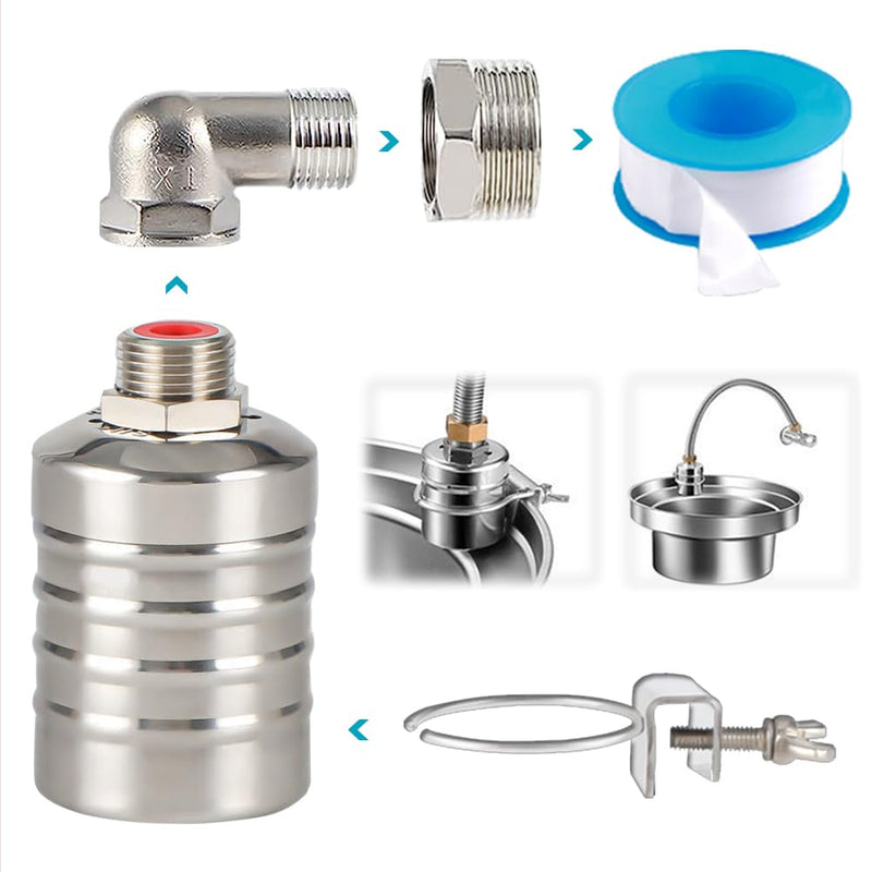 [Australia - AusPower] - Float Valve,1/2" to 3/4'' Water Float Valve, 304 Stainless Steel Fully Automatic Water Level Control Float Valve, Automatic Water Level Controller for Water Tank, Pool, Water Tank, Livestock Troughs. 