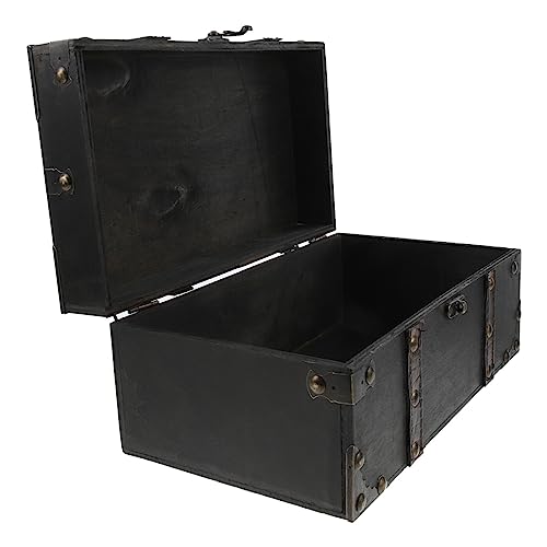 HOMSFOU Wooden Treasure Chest Box Vintage Pirate Jewelry Box with Lid Multi-Functional Storage for Necklaces Bracelets Coins Photos Keepsakes 10.23 X 5.90 X 4.52 in